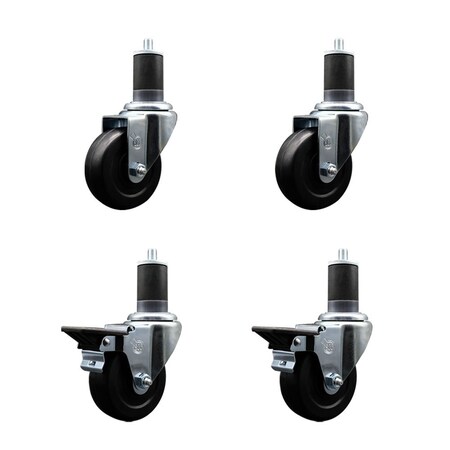 Service Caster 3.5'' Hard Rubber Wheel Swivel 1-5/8'' Expand Stem Caster Set 2 Brakes, 4PK SCC-EX20S3514-HRS-2-PLB-2-158